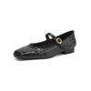 Fashion Women's new genuine leather printed cowhide square head metal elastic belt buckle low heel plus size Mary Jane single shoe
