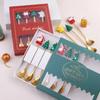 4Pcs Christmas Gift Cutlery Set Elk Christmas Tree Snowman Decoration Coffee Spoons Fruit Fork Dessert Spoon Tableware Gift