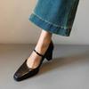 2025 New Heeled Shoes Woman Retro Shallow Mouth High Heel Mary Jane Shoes Square Head Pumps Fashion Heels for Ladies