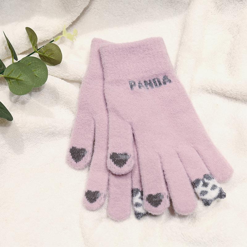 Autumn and winter five-finger gloves knitted student thickened cartoon panda cute warm