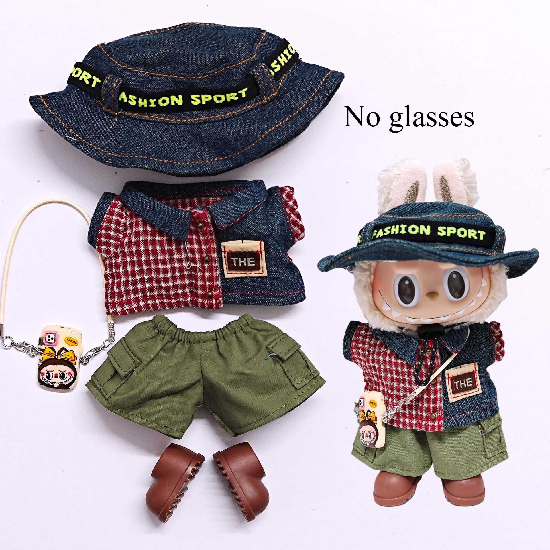 

Labubu Doll Clothes Red Plaid Color Matching Cowboy Hat Suit Fashion Doll Clothes Labubu doll clothes