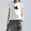 Summer new cartoon cute cat print design sense front shoulder crew neck versatile short-sleeved t-shirt women's