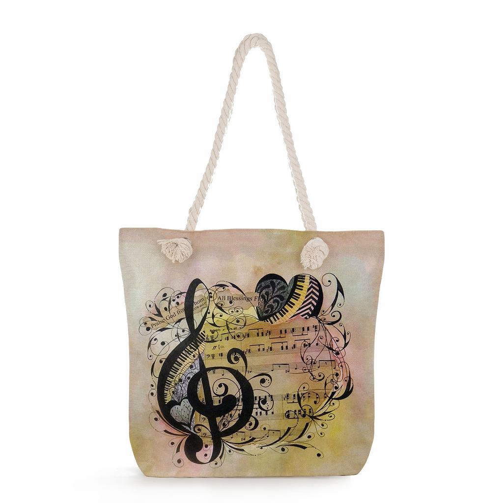 Multifunctional note Printed Thick Rope Shoulder Beach Bag Casual large capacity handbag 7611