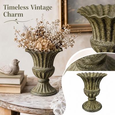 Distressed Gray Vase, Retro Decorative Vase for Living Room Dining Table, Dried Flower Centerpiece, 16W6106-1