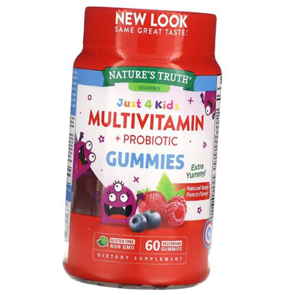 Детские Мультивитамины с пробиотиками, Just 4 Kidz Multivitamin + Probiotic, Nature's Truth  60таб Ягодный микс (36509049)