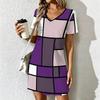Summer Fashion Women's V Neck Short Sleevecontrast Color Printing  Printed  Dress Sex Short Skirt Dresses