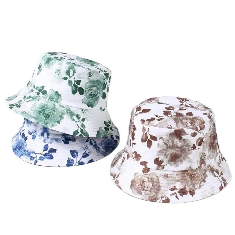 LDSLYJR Spring Summer Polyester Print Bucket Hat Fisherman Hat Outdoor Travel Sun Cap for Girl and Women 09
