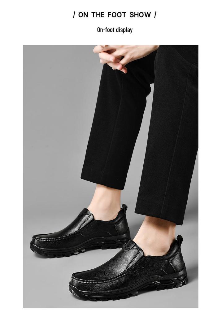 Men's Large Size Leather Loafers - Outdoor, Casual, Slip-On, Spring Low-Top Dad Shoes