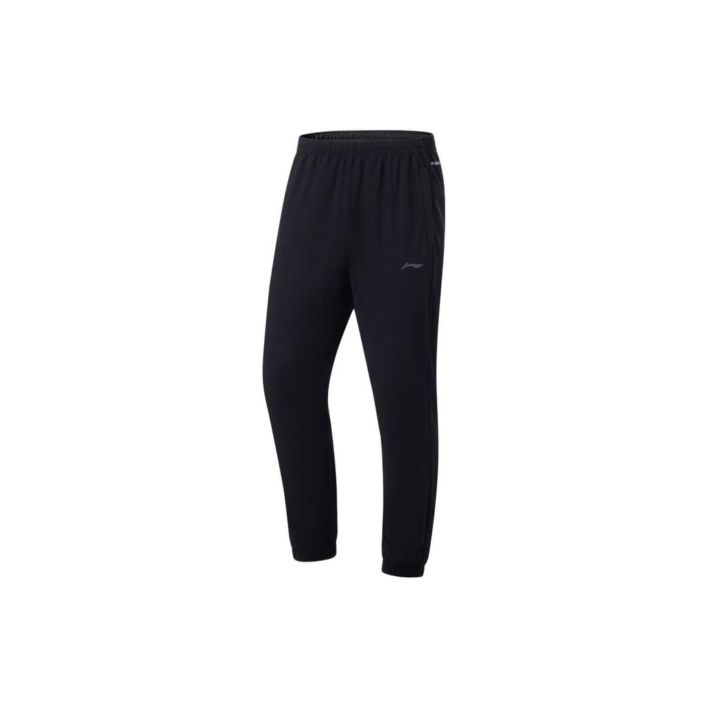 Li-Ning Fitness Series Solid Color Logo Waistband Tapered Woven Knit Sports Pants Men Bottoms Black AYKU659-1