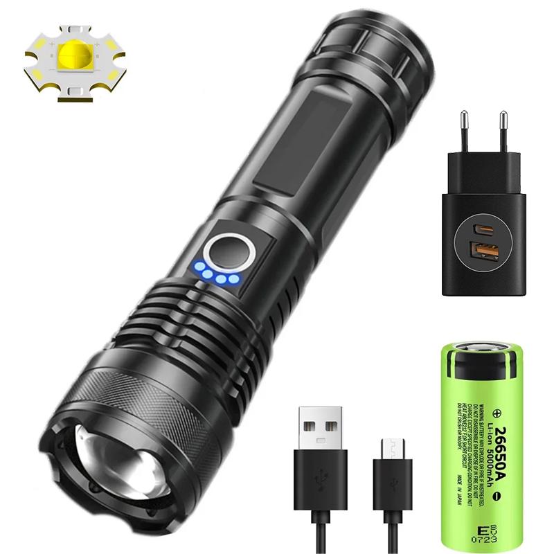 90000LM High Power XHP50 Led Flashlight Rechargeable Torch Zoom Usb Hand Lantern Camping Outdoor Waterproof Emergency