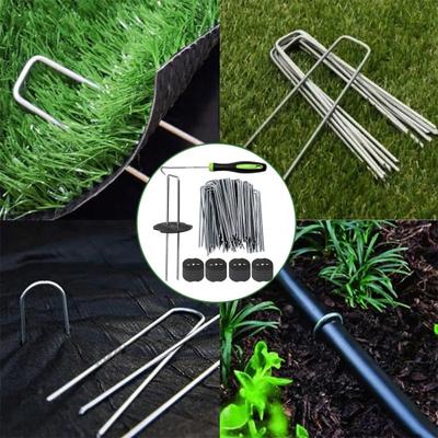 Garden Stakes Staples And Gasket U-Shaped Garden Pins Lawn Landscape Staples for Weed Barrier And Tarps