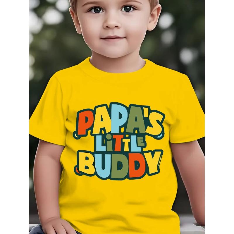 European size boys round-neck short-sleeved T-shirt with unique English patterns PAPA'S LITTLE BUDDY