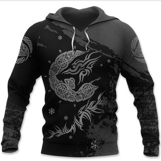 Menn Hettegenser Vikings Odin S Skull 3D All Over Printed Mote Hettegensere Unisex Høst Casual Dame Streetwear Pullovere