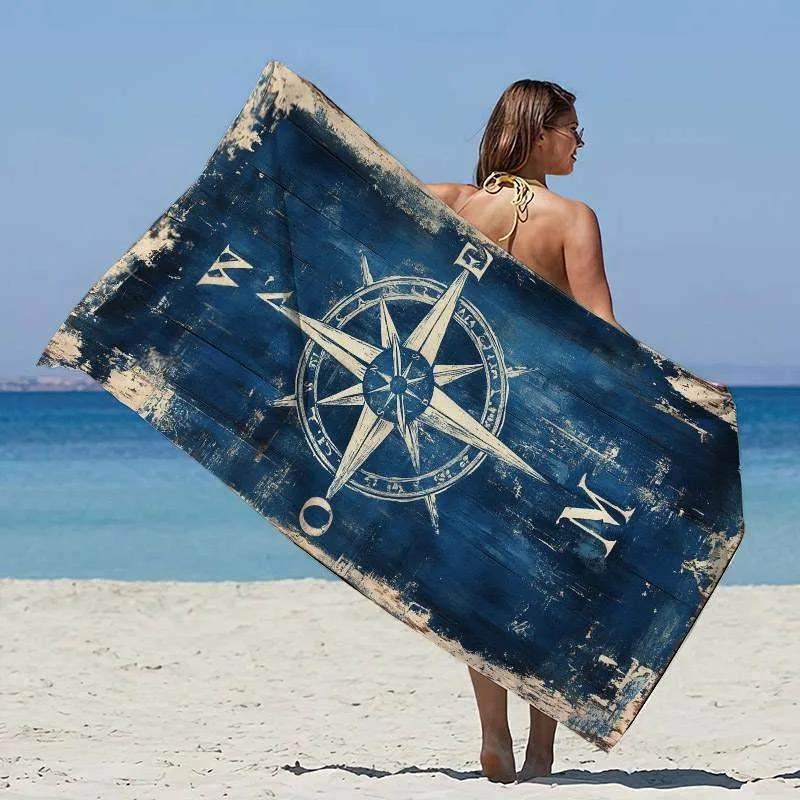Jmg Household Supplies Vintage Compass-Print Beach Towel: Ideal For Sunny Getaways Suitable For Towels, Bath Towels, Beach Towels