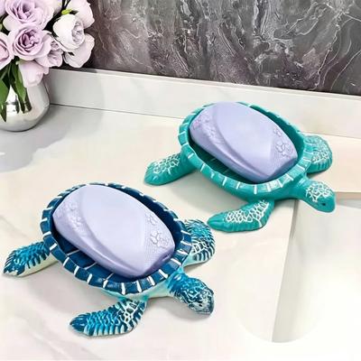 Turtle Soap Box, with Drainable Design, Resin Tortoise Soap Dish, Durable Decorative Soap Saver for Bathroom Kitchen Countertop