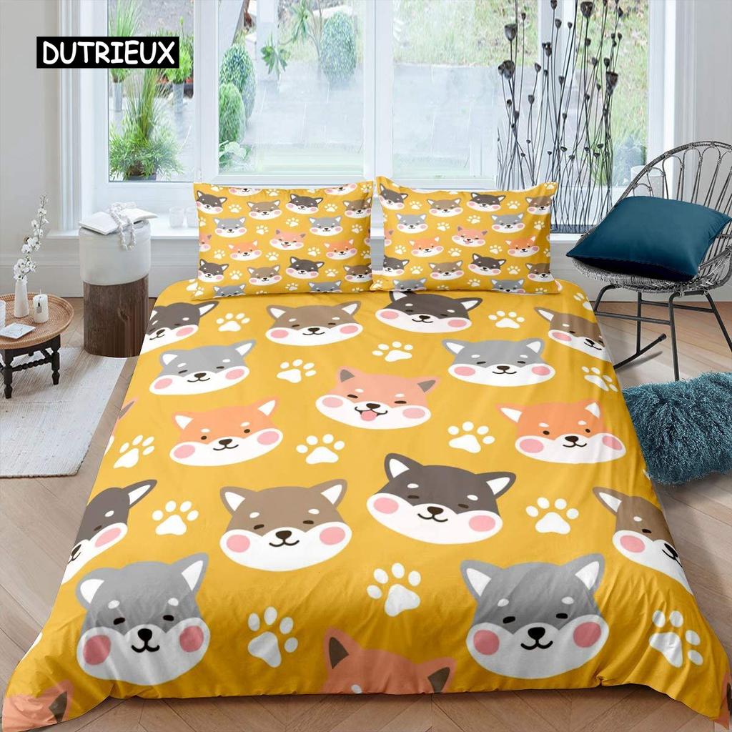 Shiba Inu Duvet Cover Cute Shiba Inu Bedding Set Dog Loves Bedding Set Microfiber Cartoon Animal Pattern Queen King Quilt Cover