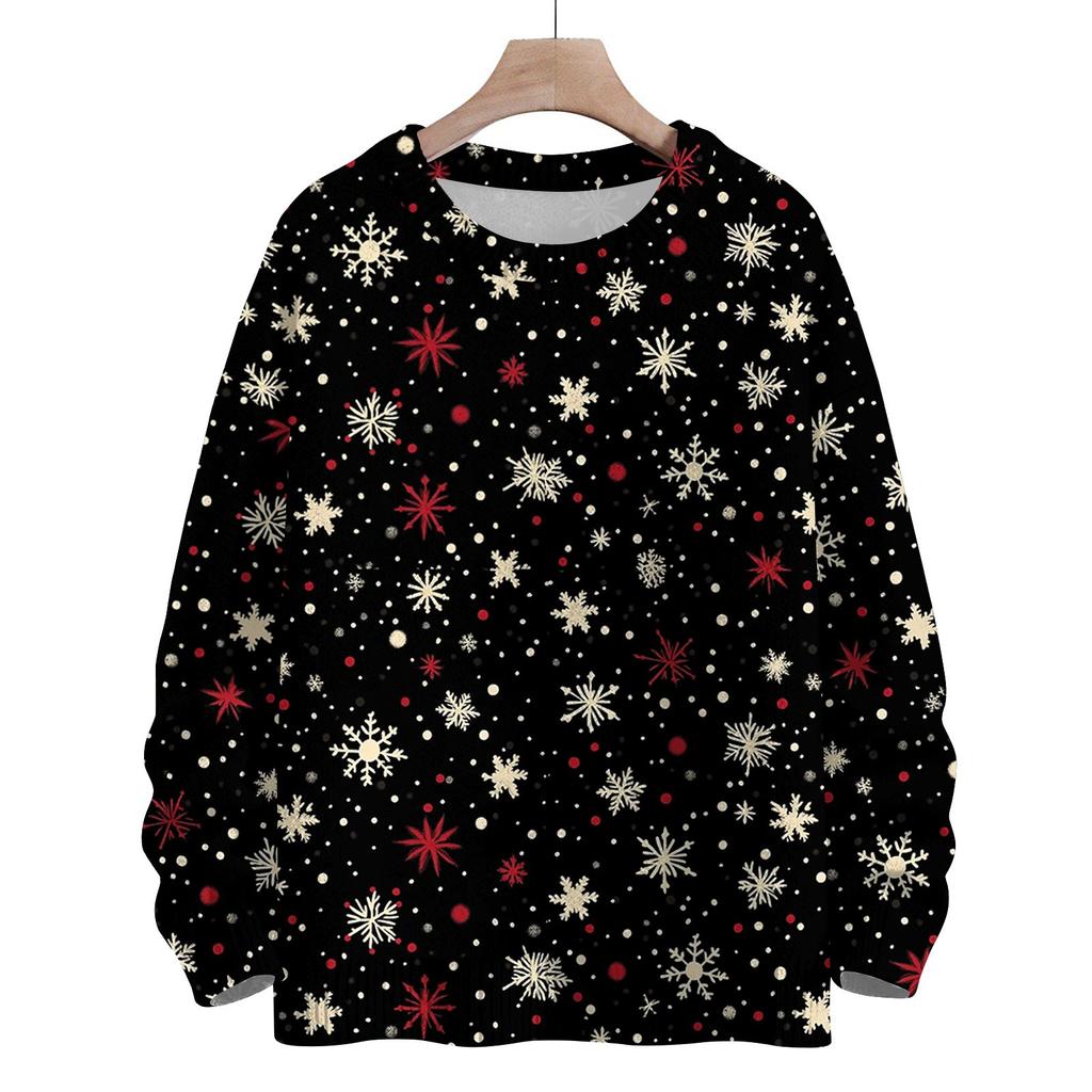 Women's Fashion Round Neck Casual Long Sleeve Christmas Cute Printed Woolen Knit Top
