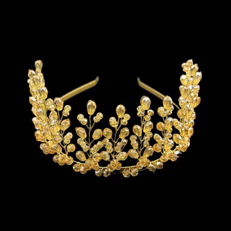 Handmade Crystal Hairband Women Wedding Party Bridal Headpiece Asymmetrical Design Champagne Pink
