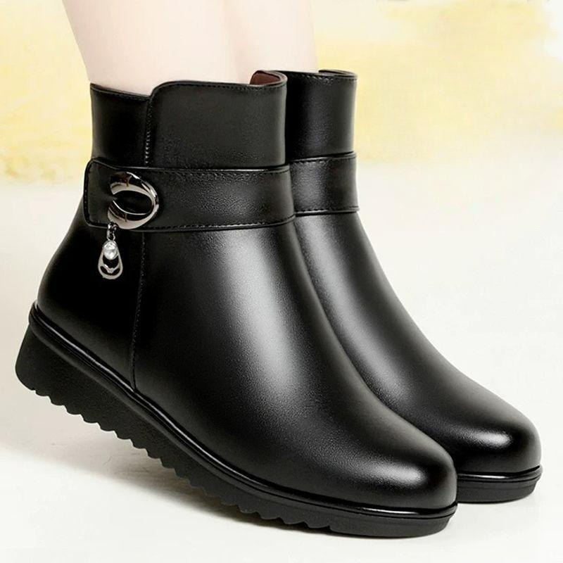 Mother's Shoes, Cotton Shoes, Non-slip Soft-soled Cotton Boots, Autumn and Winter Plus Velvet Thick Boots, Women's Short Boots, Leather Shoes