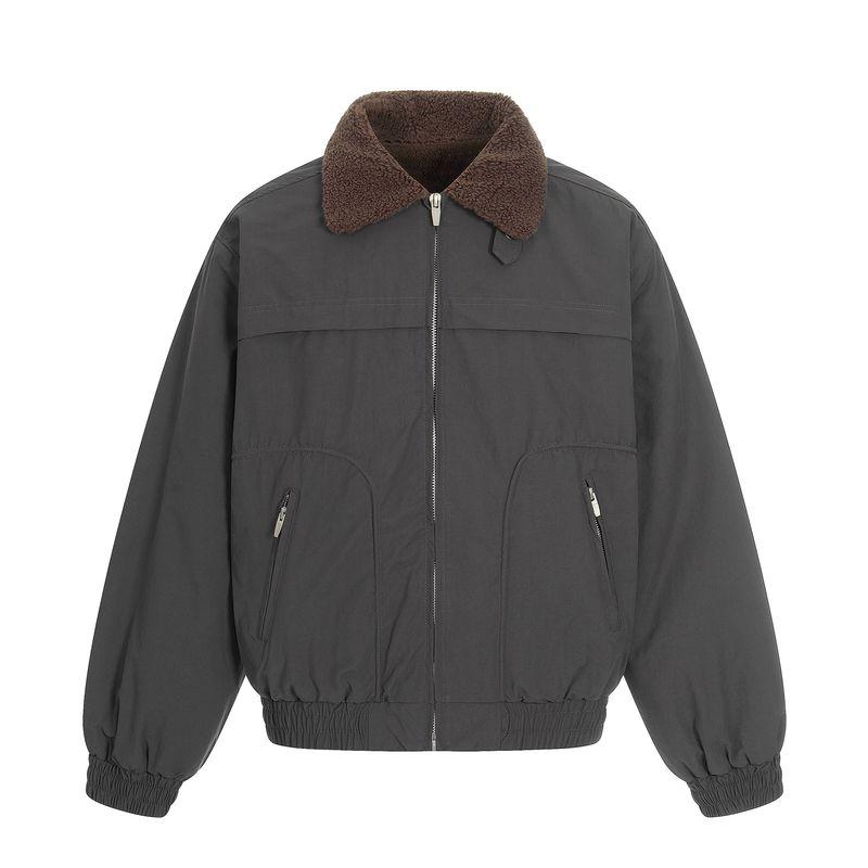 Kisko Winter American-Style Lamb Wool Collar Deconstructed Workwear Cotton Jacket for Men and Women, High-End Fleece-Lined Thickened Coat for Couples