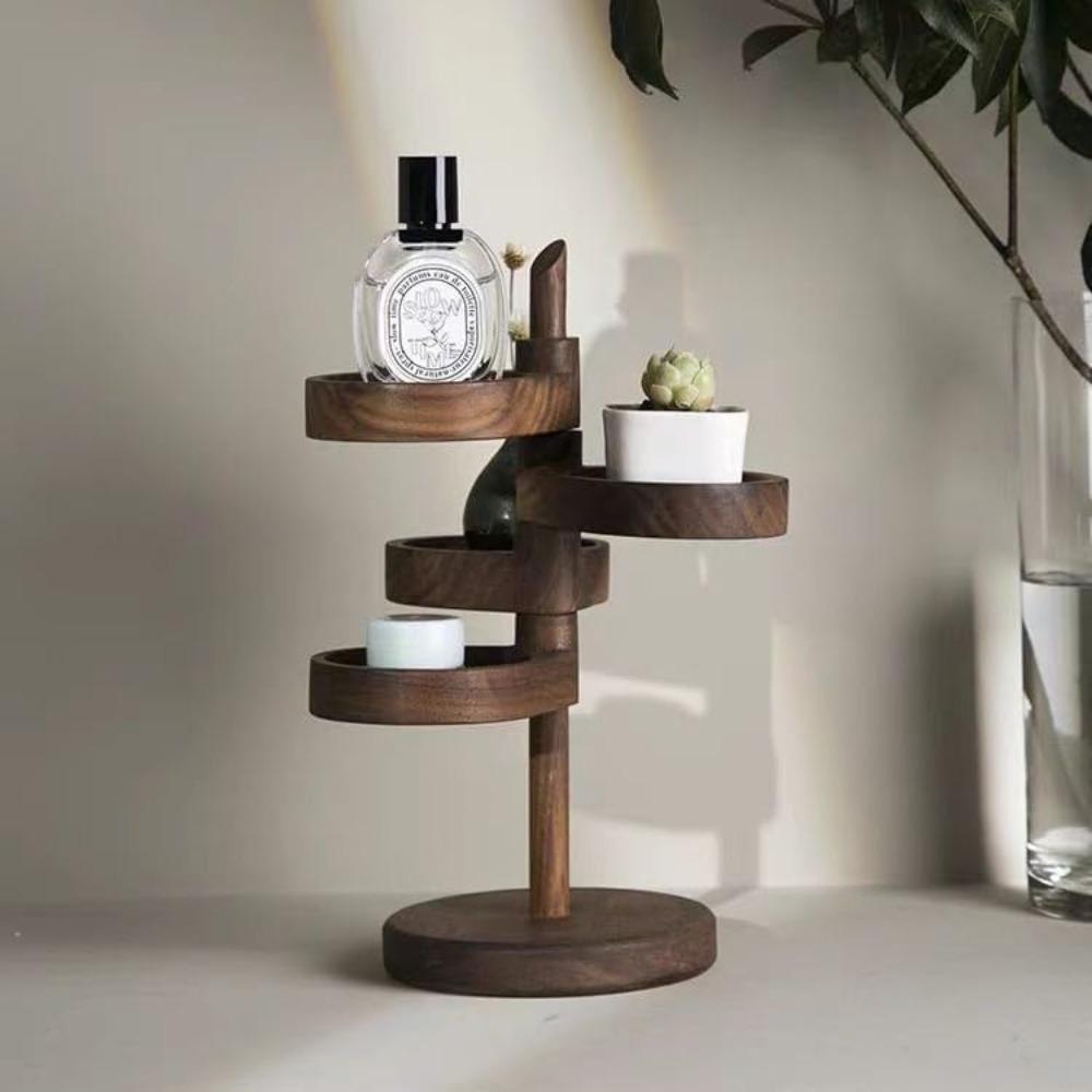 Présentoir en Spirale - Organisateur d'Étagères Rotatives Multi-Niveaux, Rangement Décoratif en Bois pour Bijoux avec 4 Étagères Réglables à 360°, Conception Économisant l'Espace