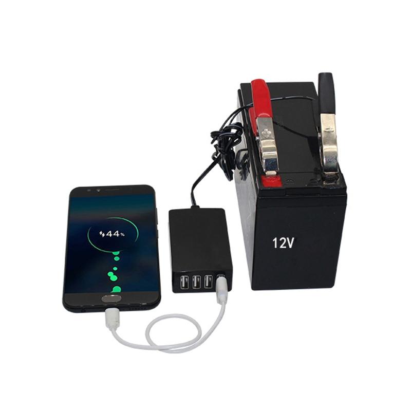 4USB Port Power Adapter with Battery Clip 12V 24V to 5V 8A for Charging Cell Phone Emergency USB Power High Efficiency