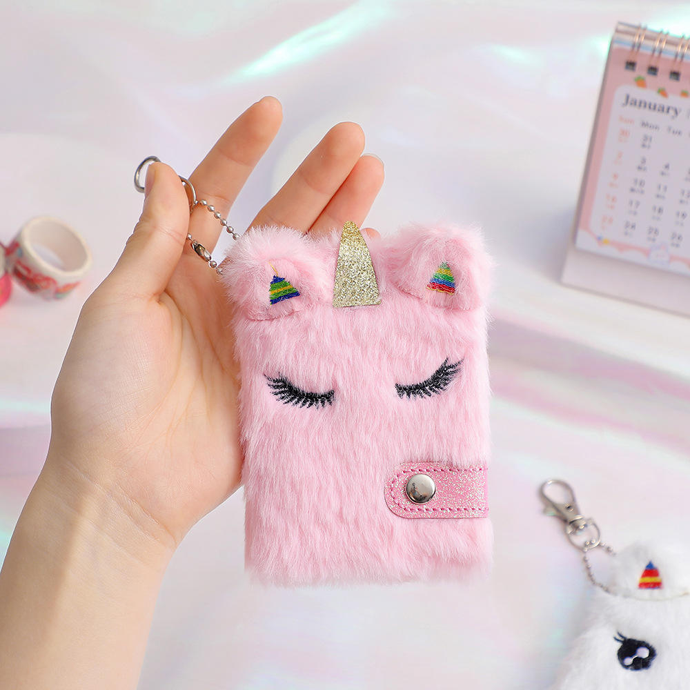 Kawaii Notebook For Girls Stationery Gift Small Plush Journal Diary Notepad Blank Inner Papers Sketchbook With Keychain Protable