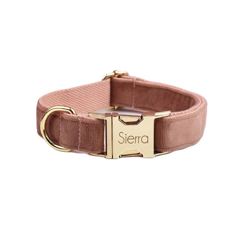 Pink Of Meat Velvet Dog Collar And Leash Set For Dogs Custom Engraved Nameplate Pet Supplies Dog Leash Velvet22