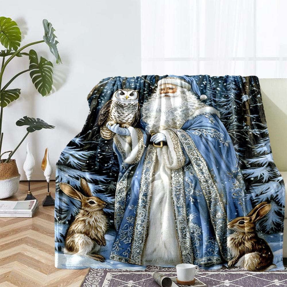Christmas Santa Claus Theme Printed Blanket - Perfect for Couch, Bed, Travel & Outdoor Use | Machine Washable, Cozy & Durable.