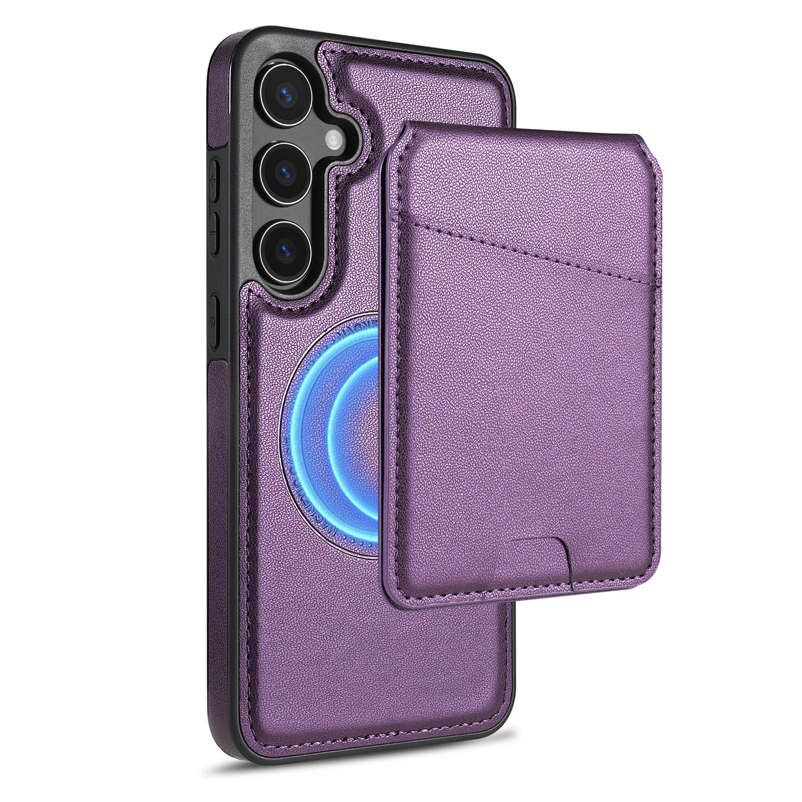 

For Samsung Galaxy A15 4G/5G Case Compatible with MagSafe Detachable Card Holder Kickstand Leather Phone Back Cover Purple