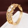 Exquisite Textured Pure Copper Ring with Four-Prong Cubic Zirconia - Creative and Versatile Women's Jewelry.