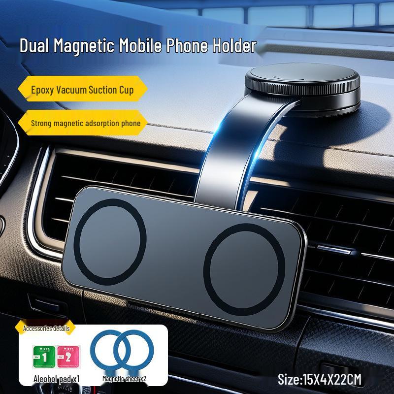 Adjustable Magnetic Car Phone Holder with Double Suction