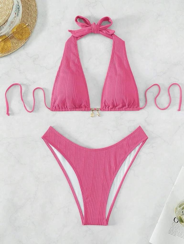European & American Style 2024 Solid Color Halter Bikini - Hot-selling Swimsuit