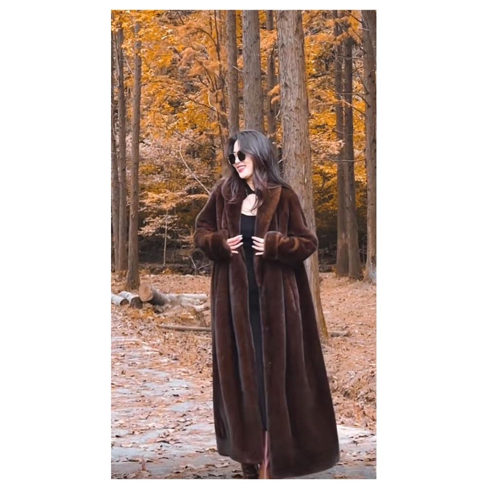 Nový kabát z umělé kožešiny Dámský Mladý Špičkový Ekologický Vlasatý Norkový kabát Prodloužený Volný kabát