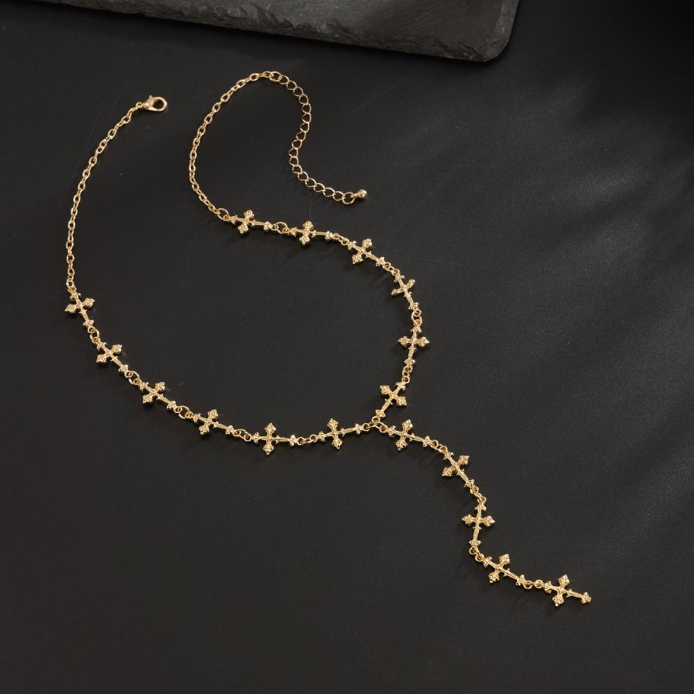 Silberfarbene Y-förmige Kreuz-Quasten-Halskette für Herren Damen Mode Hip Hop Punk Stil Lange Schlüsselbein-Kette Party Schmuck Geschenke