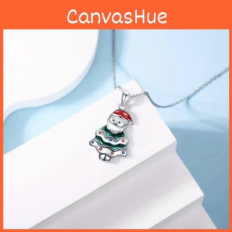 Christmas Geometric Santa Pendant Necklace Inlaid Alloy Holiday Celebration