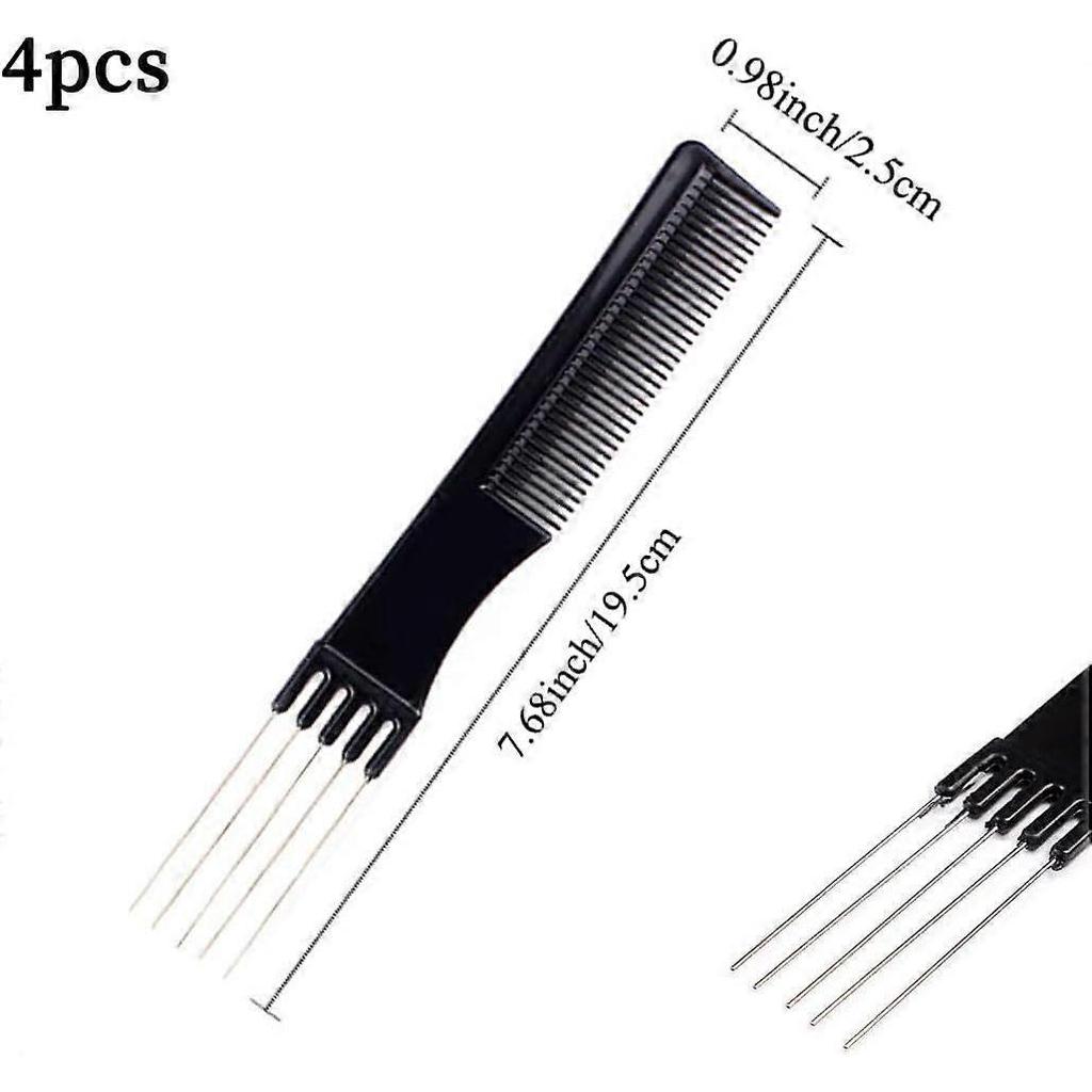 4 Afro Curling Combs for Women and Men - Detangling Comb with Metal Teeth - Wide Tooth Afro Comb for Combing and Styling Curly Hair