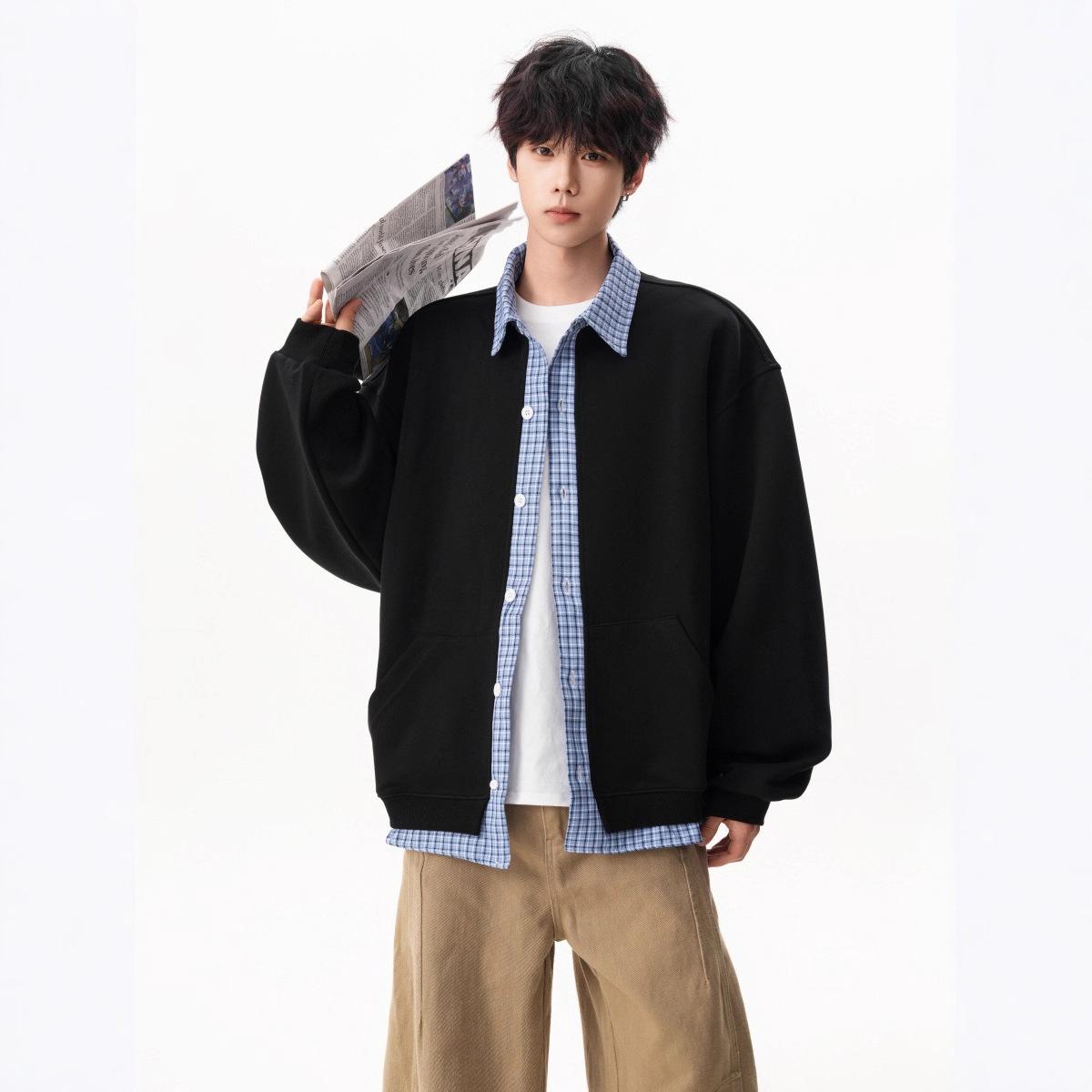 

Fake Two-piece Plaid Sweater Jacket Male s Autumn American Oversized College Jacket Cardigan High Quality Durable Construction Practical Daily Use M чёрный