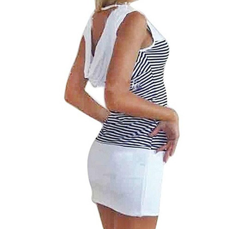 Vest Anchor Stripe Dress Sleeveless Tops Oneck Hooded Sexy Bodycon Mini Dresses