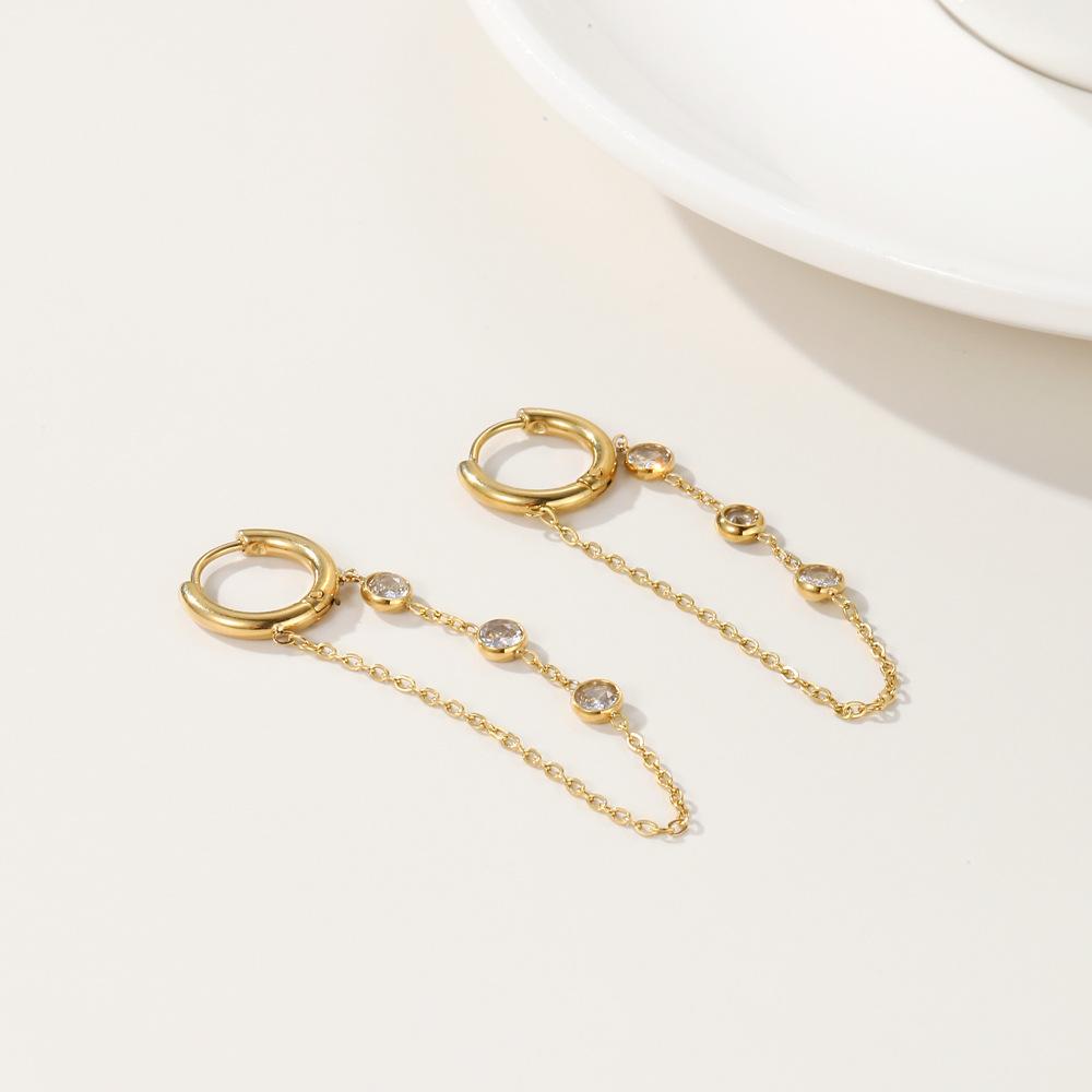 New Arrival Fashion Hoop Stainless Steel Zircon Geometric Shape Gold Plated Trendy Women's Earrings