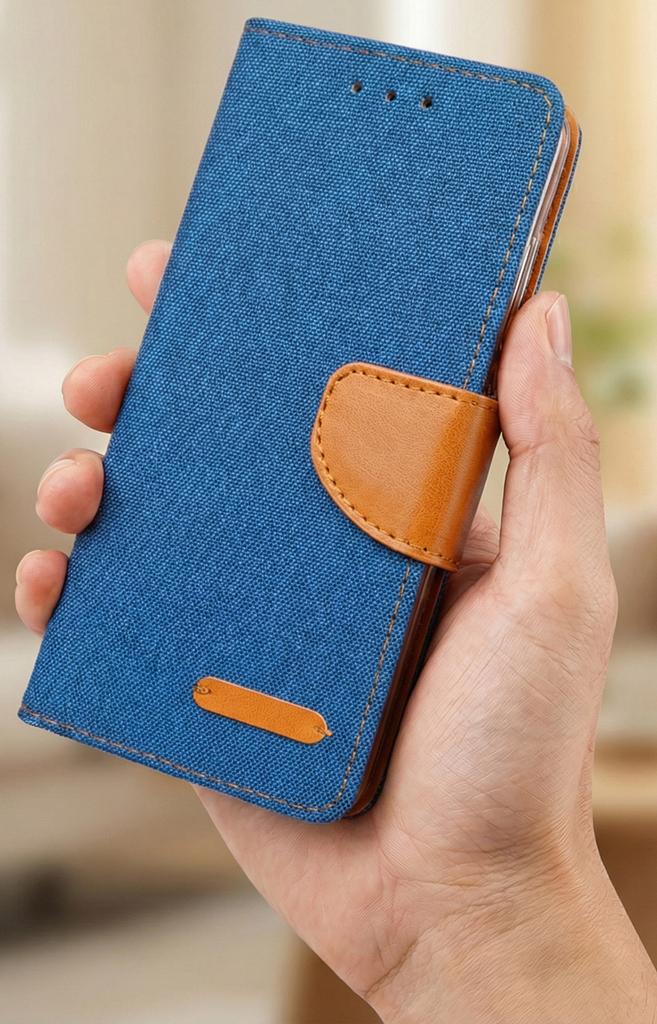 Etui Typu Portfel Do Motorola Edge 60 Pro - Niebieski Pokrowiec Canvas + Szkło