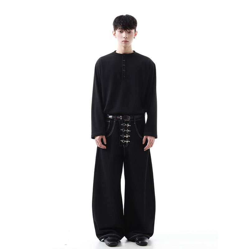 51 Hip-Hop American High Street Thickened Self-Heating Thermal Derong Base Layer Men's Winter Half-Zip Long-Sleeve T-Shirt