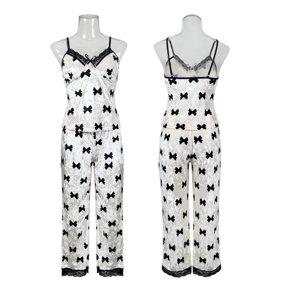 Bow Velvet Suspender Skirt Set Printed Lace Sexy Nightdress