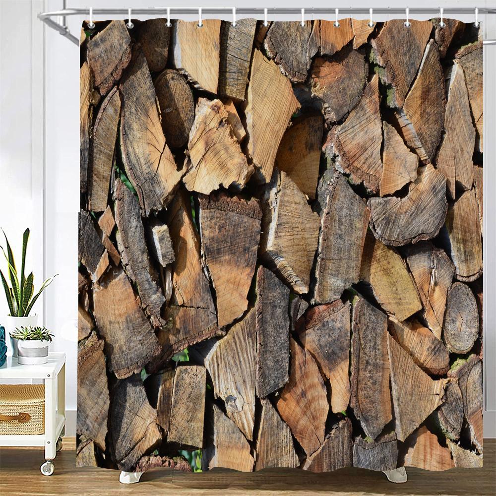 Nordic Retro Style Wood Board Grain 3D Printing Shower Curtain With Hooks Polyester Waterproof Home Decor Curtains 180x180cm