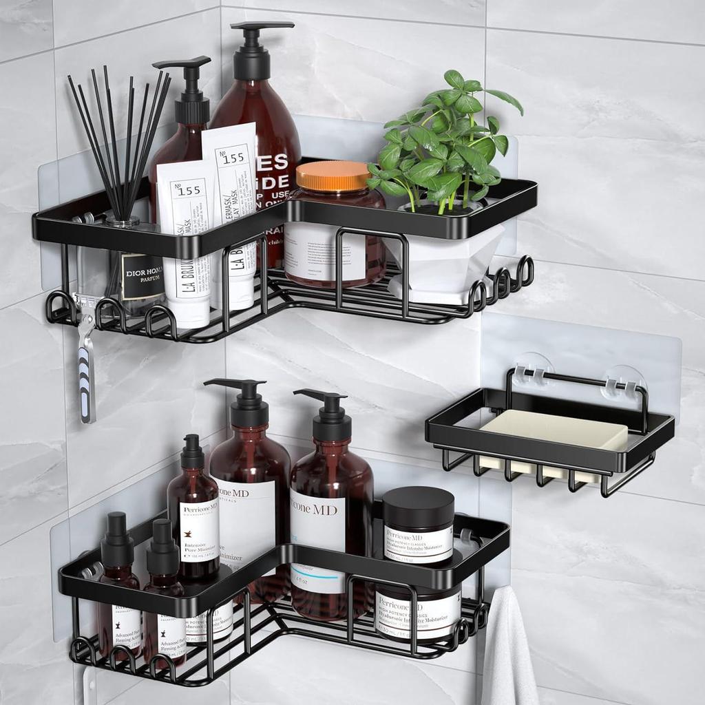 No-Drill Corner Bathroom Shelf Wall-Mounted Shower Storage