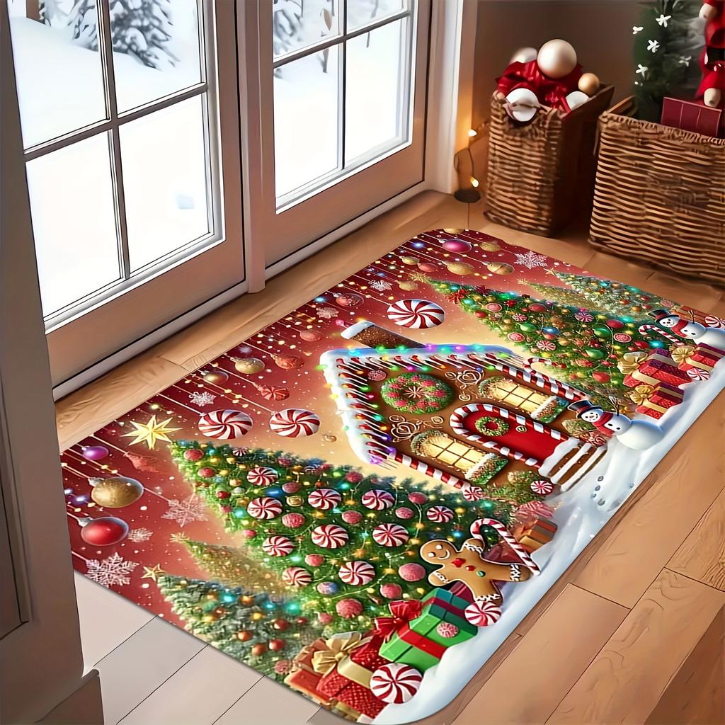 1Pcs Anti Fatigue Kitchen Rugs, Gingerbread House Print Waterproof Non-Slip Thick Cushioned Kitchen Mat Heavy Duty Comfort Standing Mat for Kitchen