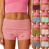 Pantaloni scurți elastici cu dungi pentru femei, talie înaltă, material moale și respirabil, design mulat pentru uzura zilnică casual, yoga, fitness