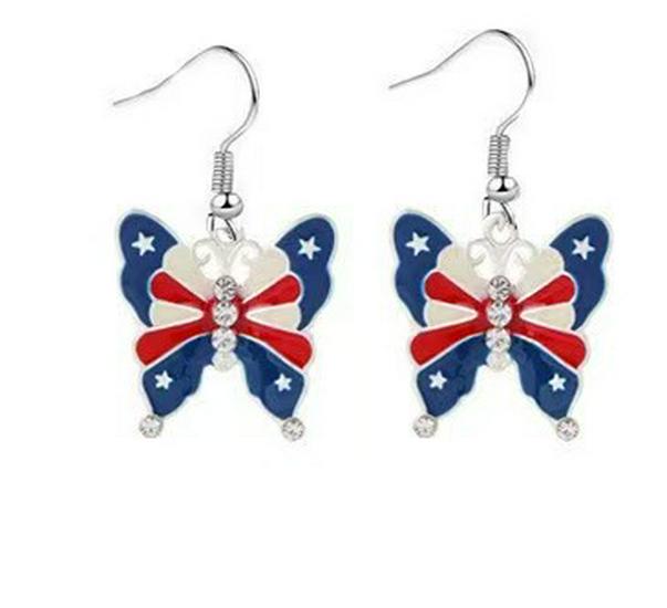 USA Independence Day Flag Wings Zinc Alloy Heart Earrings