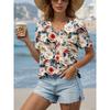 Women's Trendy T-Shirt Plants Graphics Fashion Short Sleeved V-Neck Regular Tops Daily Print Tee 2025  Summer Y2K Casual Tops