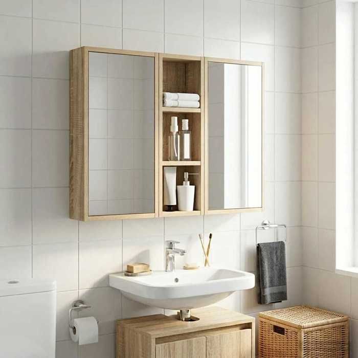 Armoire murale de salle de bain - MAISON EXCLUSIVE - Chêne Sonoma - Bois d'ingénierie - À suspendre - Étagères incluses